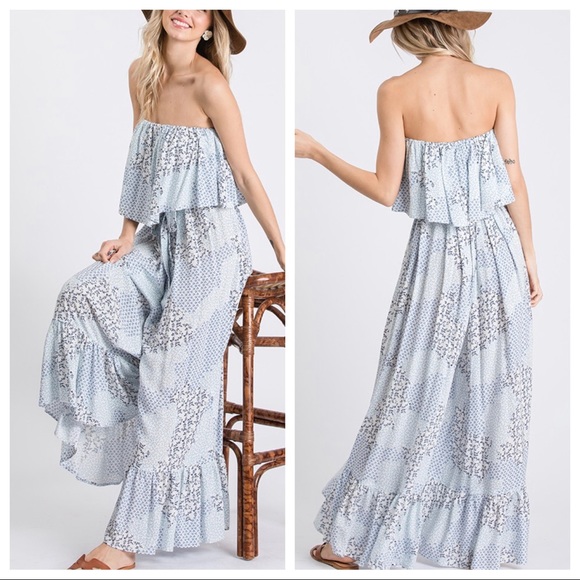 FLORAL PRINT FLOUNCE OFF THE SHOULDER JUMPSUIT - Picture 8 of 9